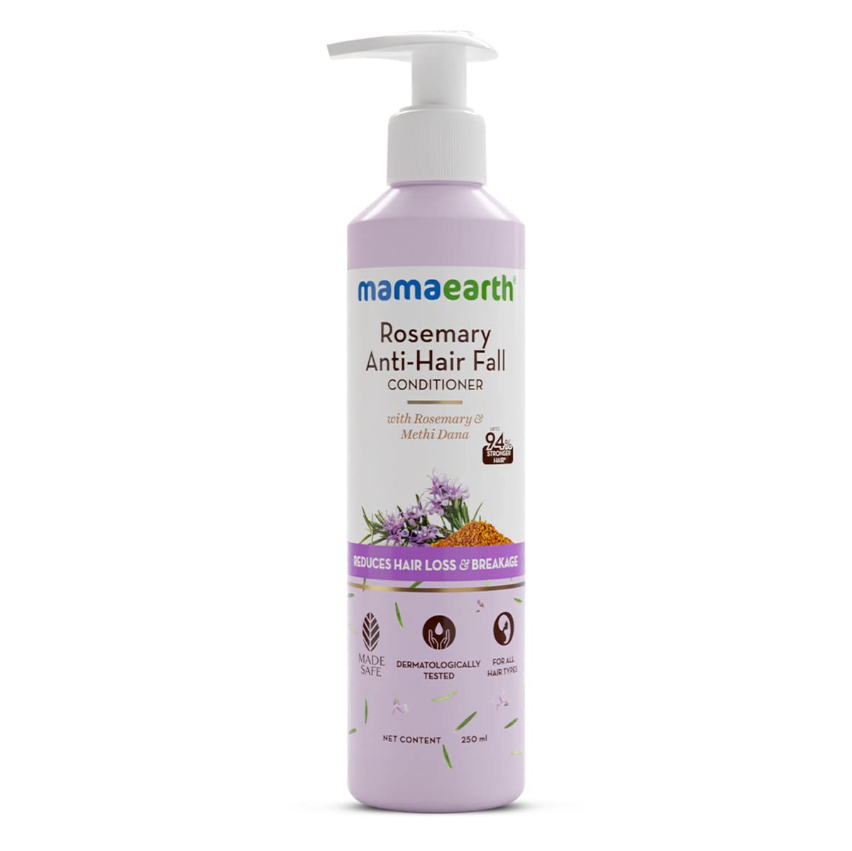 Mamaearth Rosemary Anti Hair Fall Conditioner with Rosemary & Fenugreek for Hair Loss & Breakage - 250ml | 94% Stronger Hair, 93% Less Hair Fall for Men & Women | Perfect for Daily Hair Care & Scalp Nourishment