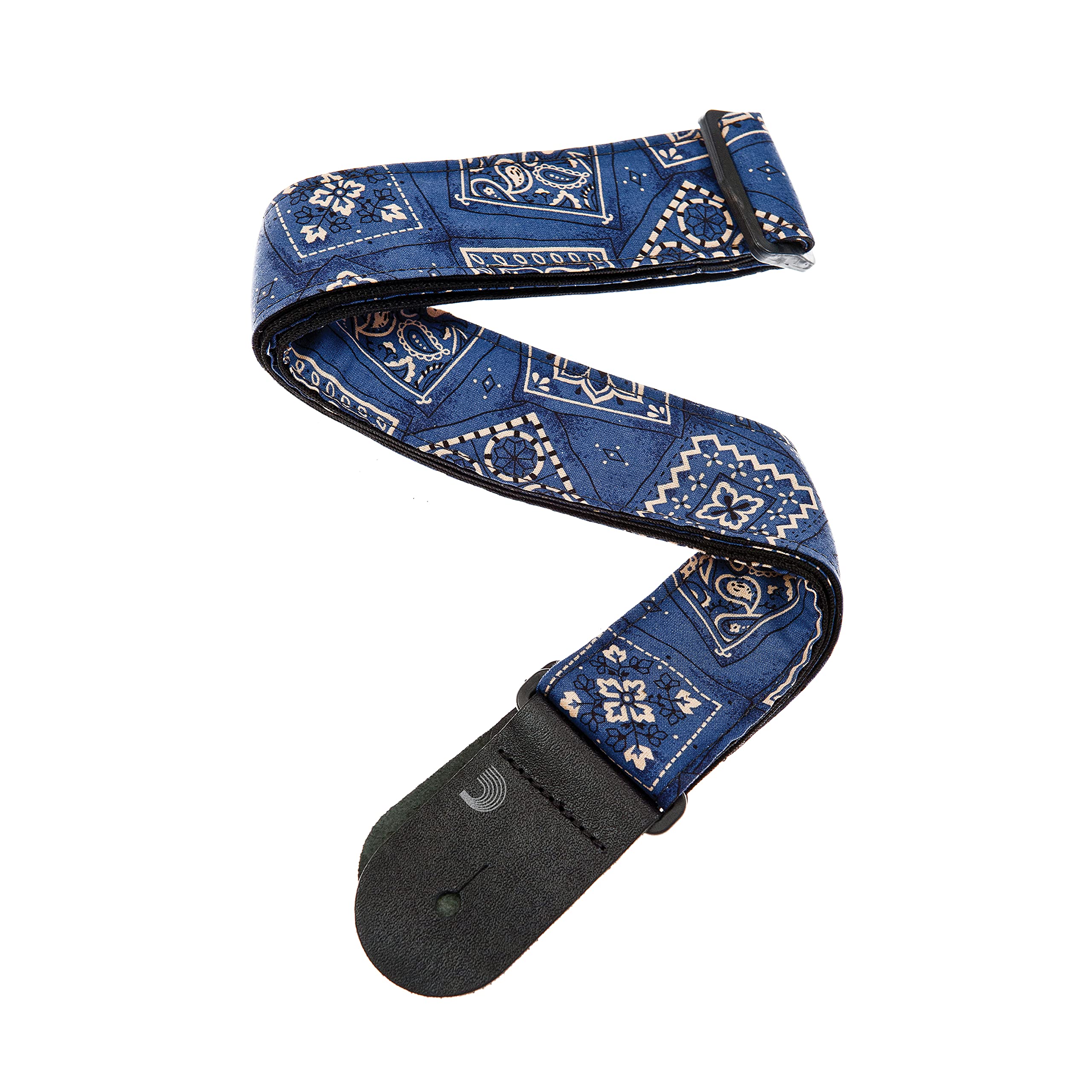 D'Addario 50MM Blue Bandana Guitar Strap (50G03) - Perfect for Electric & Acoustic Guitars, Stage Performances & Music Practice