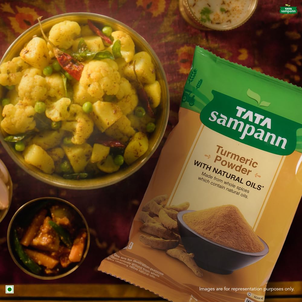 Tata Sampann Pure Turmeric Powder with Natural Oils | 500g Haldi Powder for Cooking, Golden Milk & Skin Care