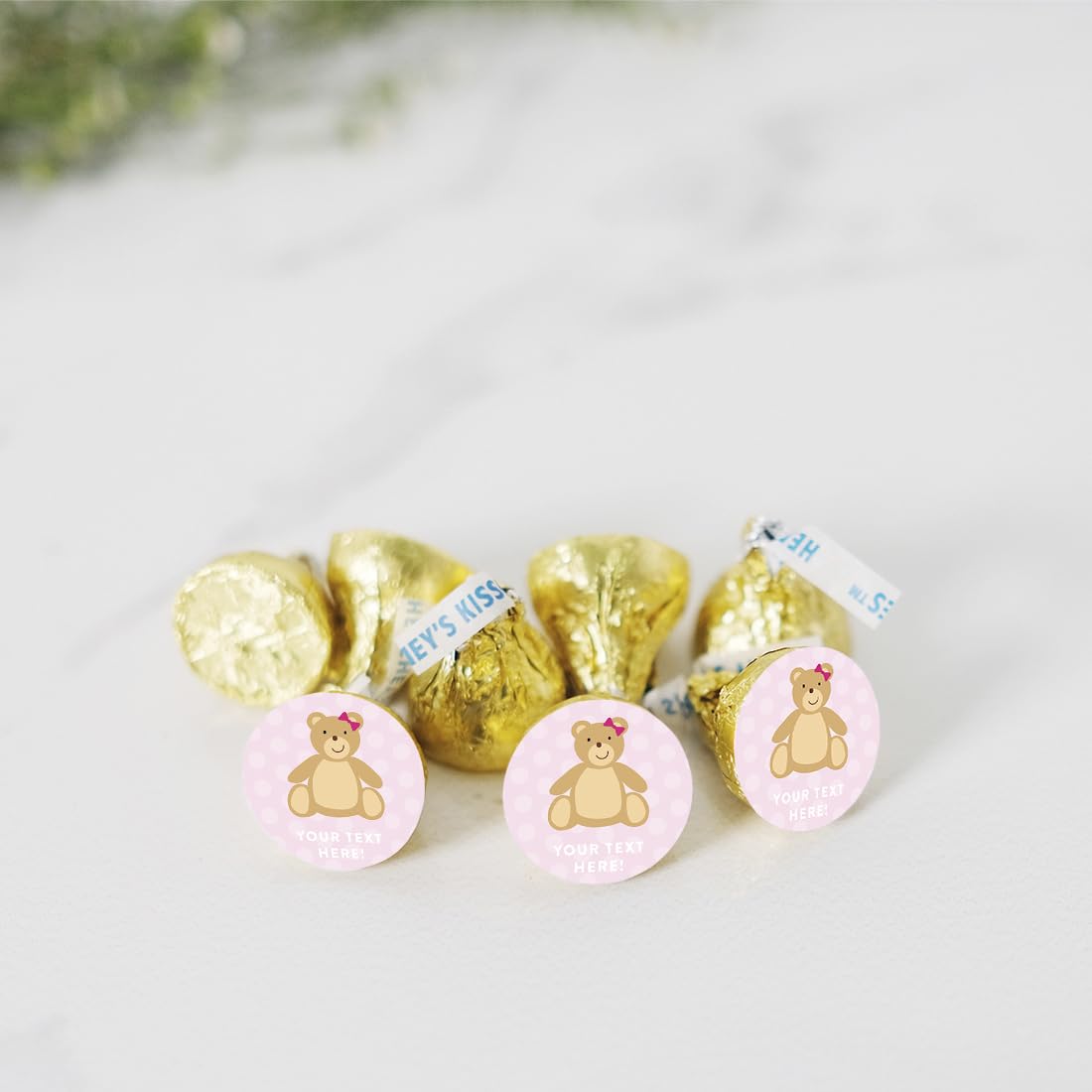 Personalized Chocolate Drop Labels Stickers - 216-Pack Custom Name Teddy Bear Design for Baby Shower, Party Favors, Gifts & Decorations | Perfect for Kisses Candy Wrappers, Wedding Favors & Birthday Celebrations