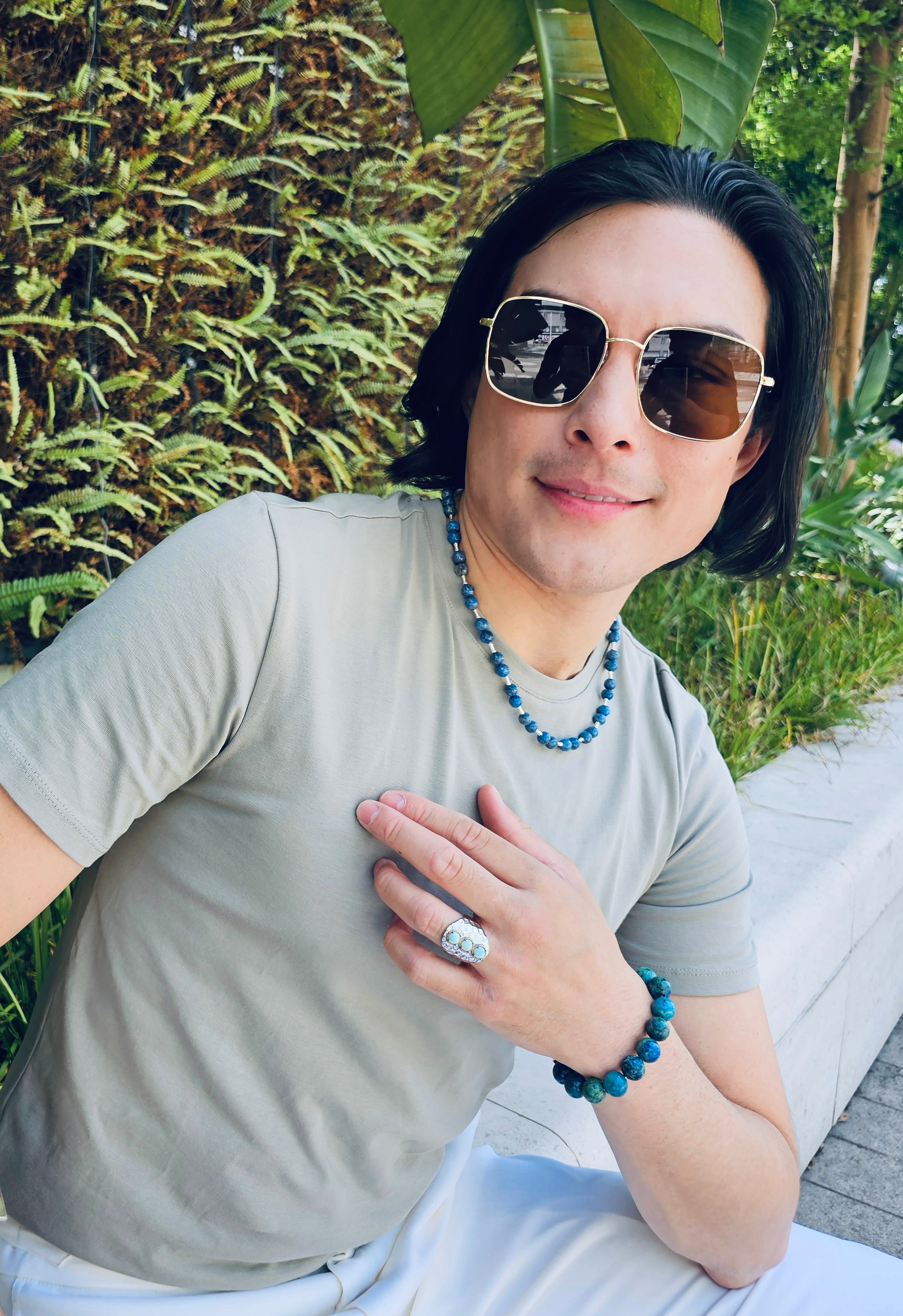Blue Apatite Sterling Silver Men's Necklace - Healing Crystal Jewelry for Men - Spiritual Protection & Positive Energy - Perfect for Gifts, Meditation & Everyday Wear