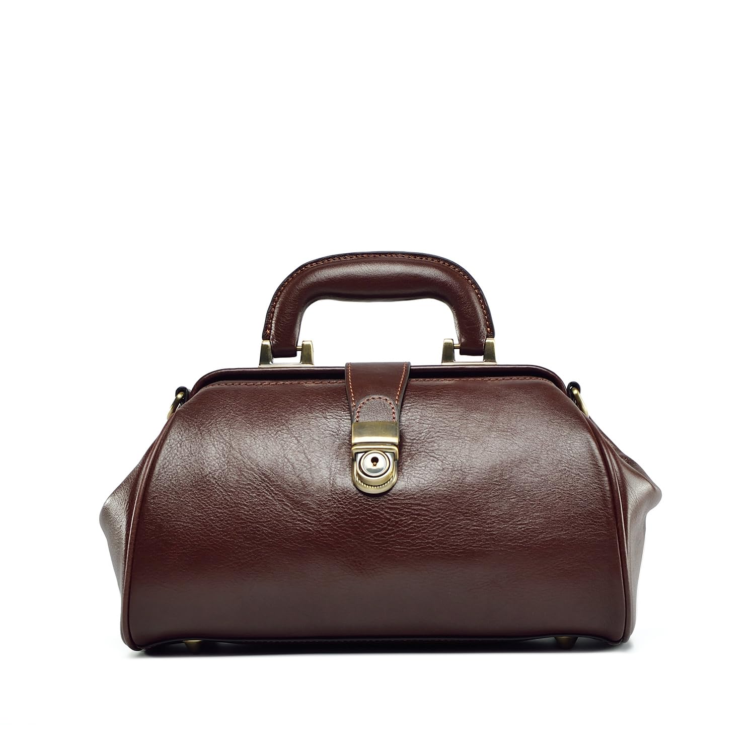 Genuine Leather Women's Shoulder Bag - Retro Doctor Style Handmade Cowhide Buckle Purse for Work, Travel & Everyday Use