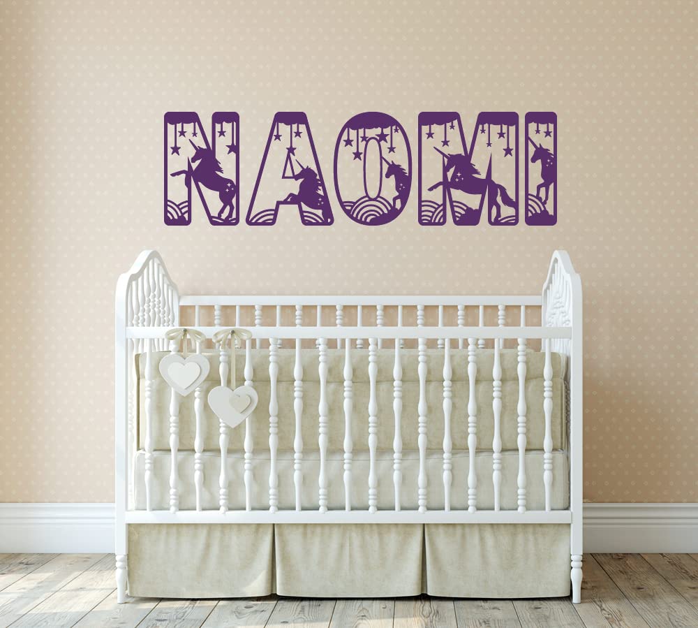 Custom Name Unicorn Vinyl Wall Decal Sticker - Rainbow Theme Nursery & Bedroom Decor for Girls - Perfect for Kids' Room, Playroom, and Birthday Party Decorations