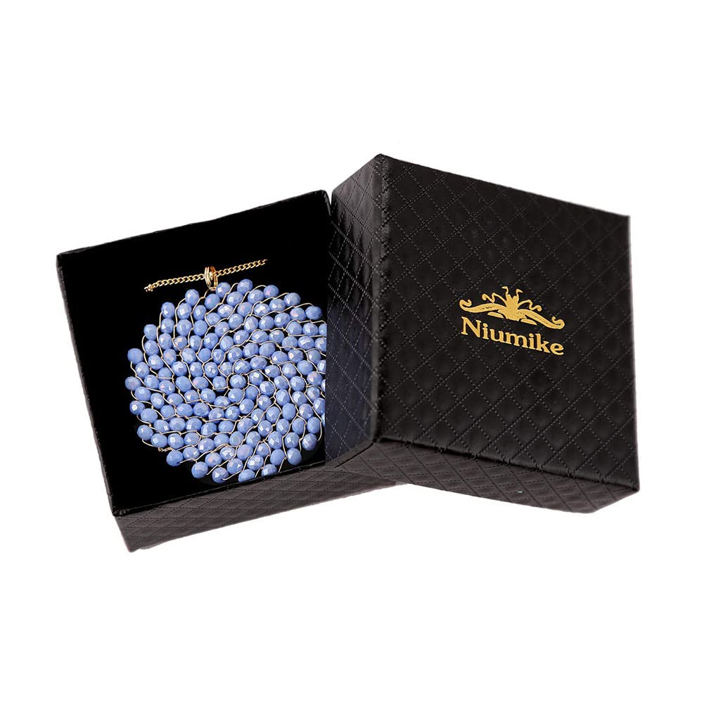 Niumike Handmade Crystal Circle Pendant Necklace and Earring Set for Women - Elegant Prom Jewelry, Long Statement Necklace with Gift Box - Perfect for Weddings, Parties & Special Occasions