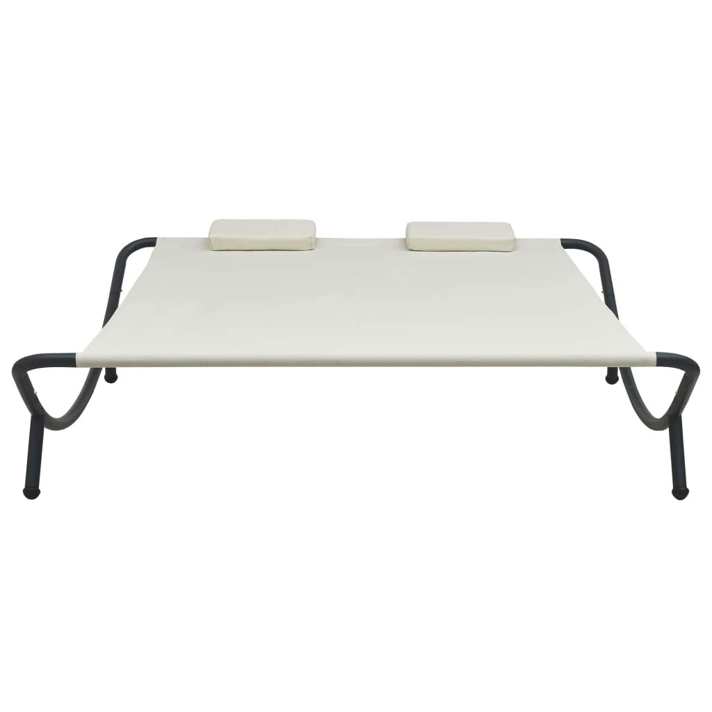 Premium Outdoor Double Chaise Lounge Bed with Adjustable Headrest Pillows - Patio Hammock Bed for Sunroom, Garden, Courtyard & Poolside - Cream White - Perfect for Relaxing, Sunbathing & Outdoor Lounging