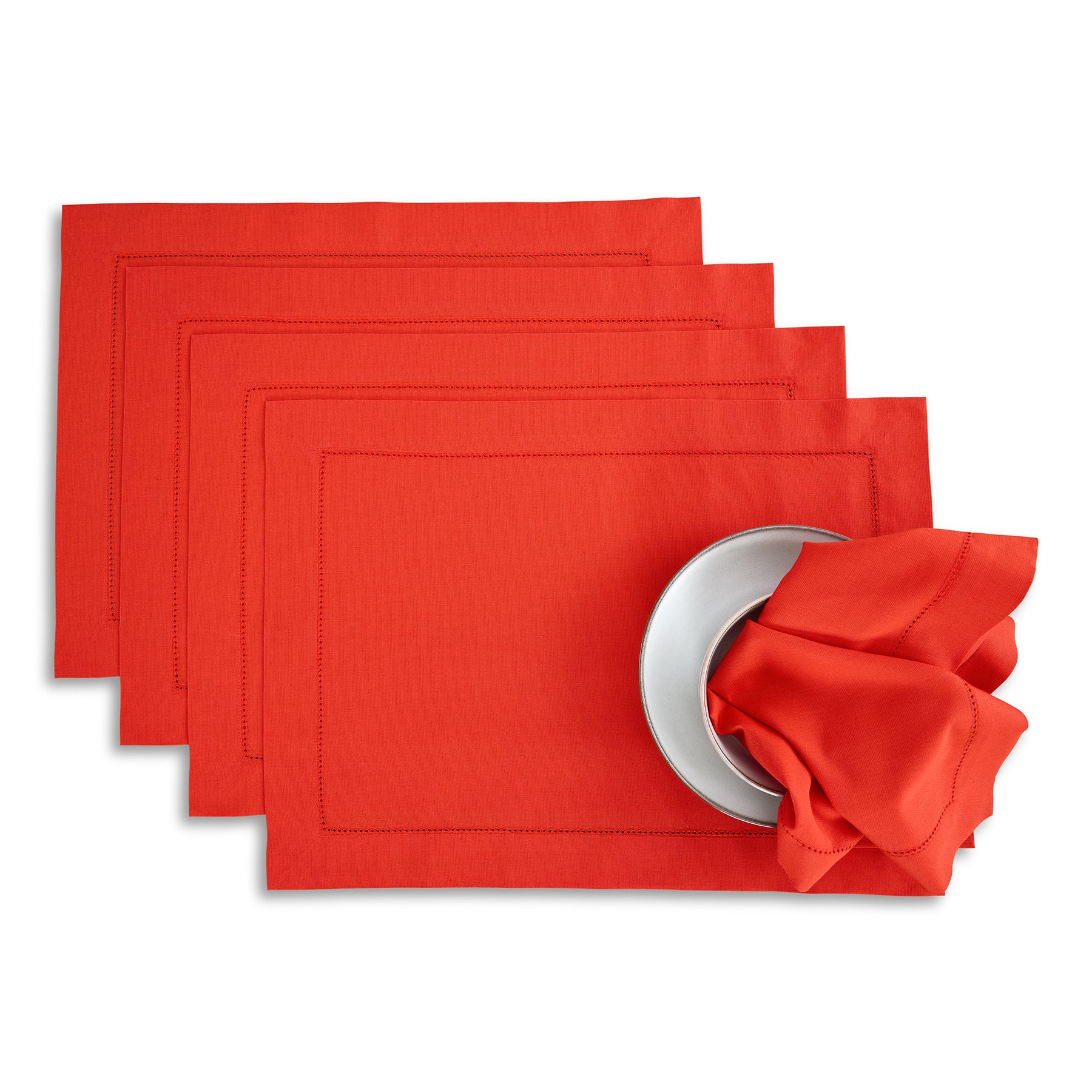 Premium Cotton Linen Hemstitch Placemats Set of 4 - Elegant Table Decor for Dining Room, Kitchen, and Party Settings