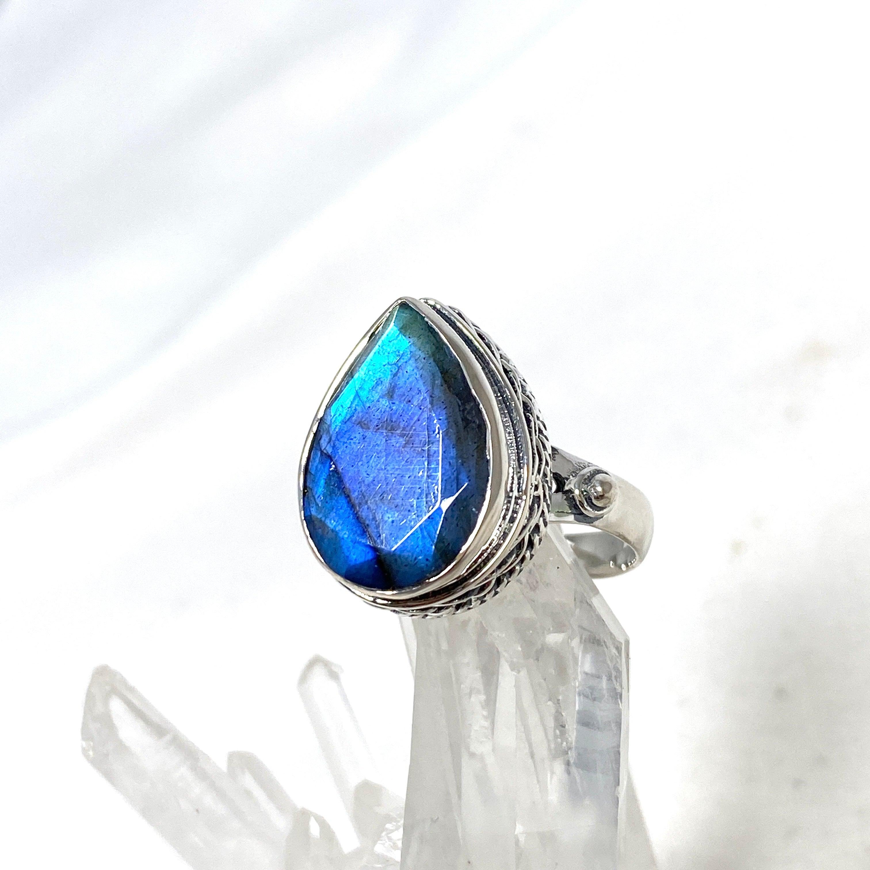 Labradorite Faceted Teardrop Ring in Sterling Silver - Elegant Gemstone Jewelry for Women | Perfect for Weddings, Parties & Special Occasions