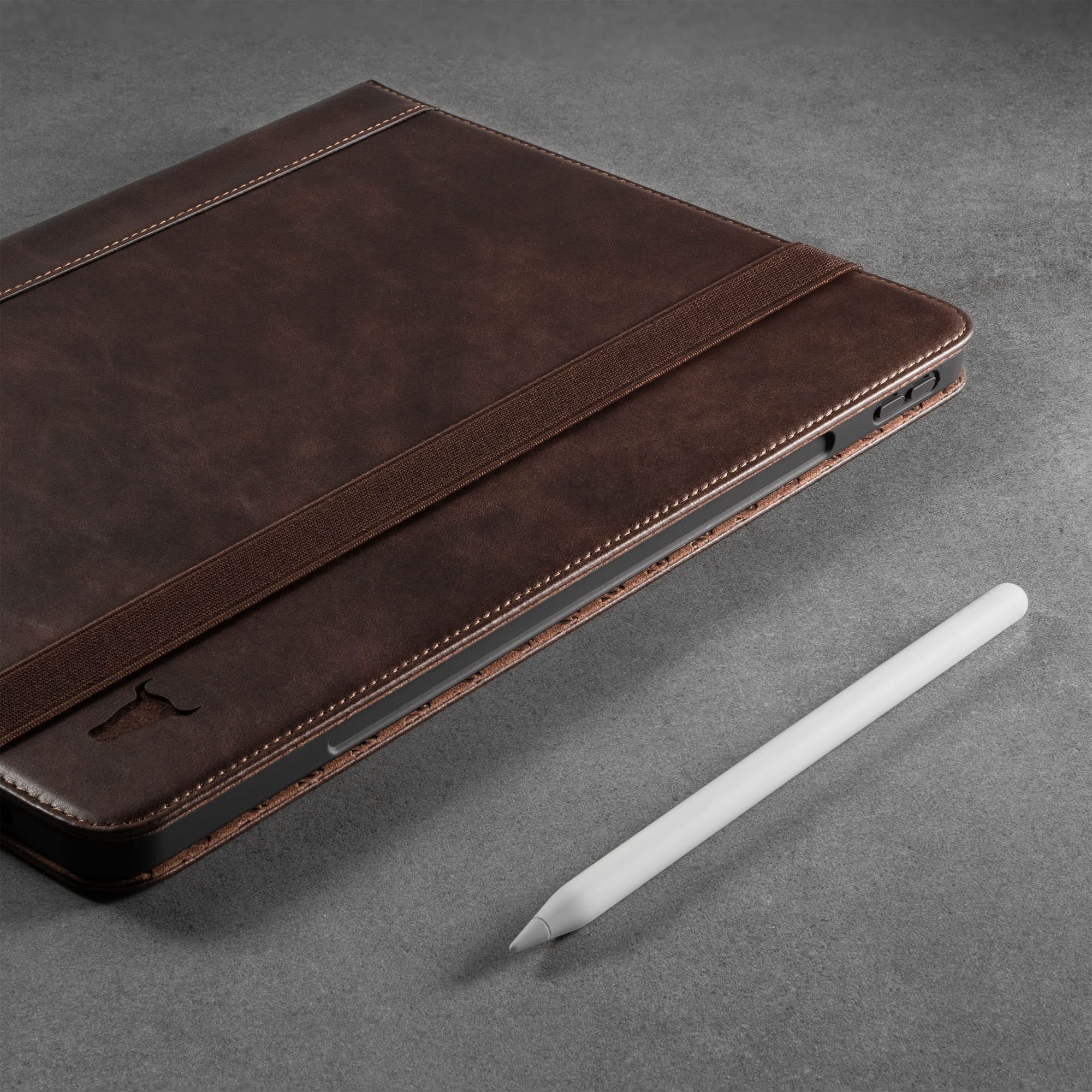 Premium Genuine Leather iPad Pro 12.9 Case (6th/5th/4th Gen 2022) with Stand, Apple Pencil Holder & Auto Wake/Sleep - Perfect for Work, Travel & Home Office (Dark Brown)
