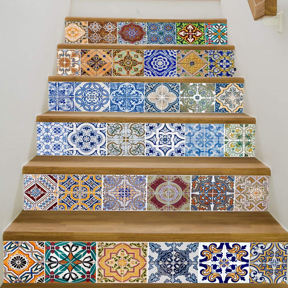 SHENGJIAYI Non-Slip Stair Tread Decals - 6PCS Stair Riser Stickers (39.3