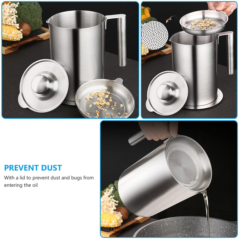 1pc 304 Stainless Steel Oil Filter Pot & Grease Storage Can - Kitchen Oil Strainer, Grease Container & Cooking Oil Holder - Perfect for Deep Frying, Baking & Kitchen Organization