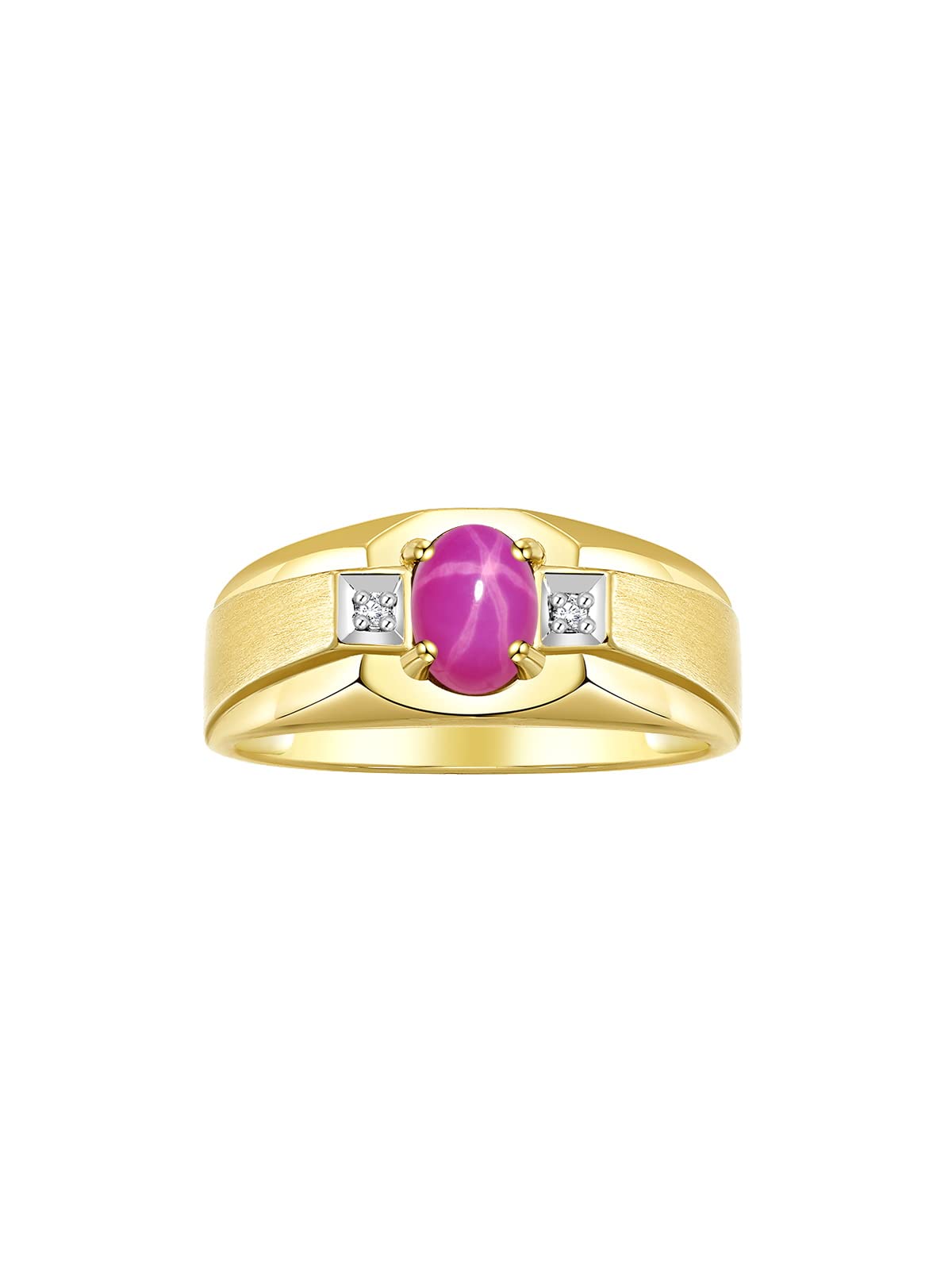 Rylos Men's Classic 7X5MM Oval Gemstone & Diamond Ring - Yellow Gold Plated Silver Birthstone Rings for Men (Sizes 8-13) | Perfect Gift for Anniversary, Wedding & Special Occasions