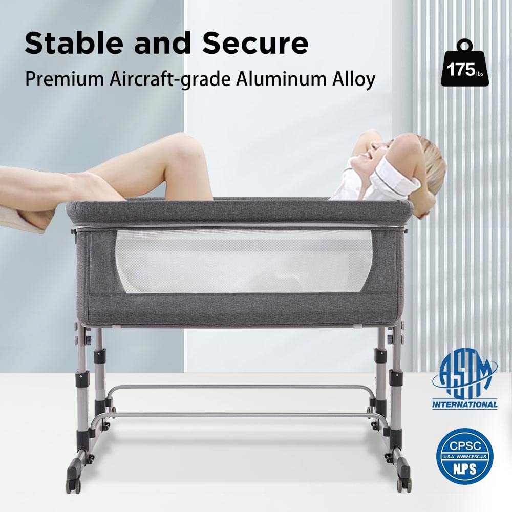 iHoming Double Bassinet for Twins - Adjustable Bedside Crib for 2 Babies, Safe Co-Sleeper with Breathable Mesh (Grey) | Perfect for Newborn Nursery & Parent Bedroom Convenience