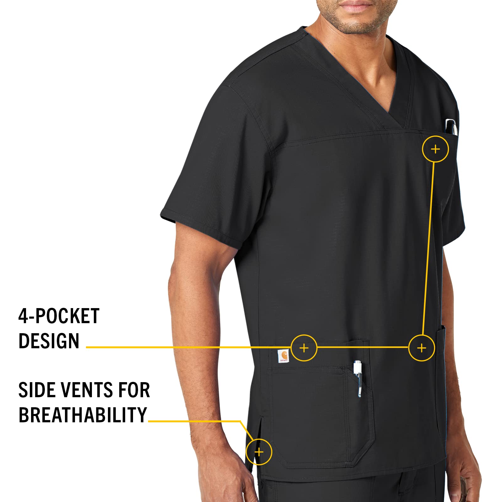 Carhartt Men's Ripstop Multi-Pocket Scrub Top - Durable Work Shirt for Medical Professionals & Healthcare Workers - Perfect for Hospitals, Clinics & Nursing Shifts