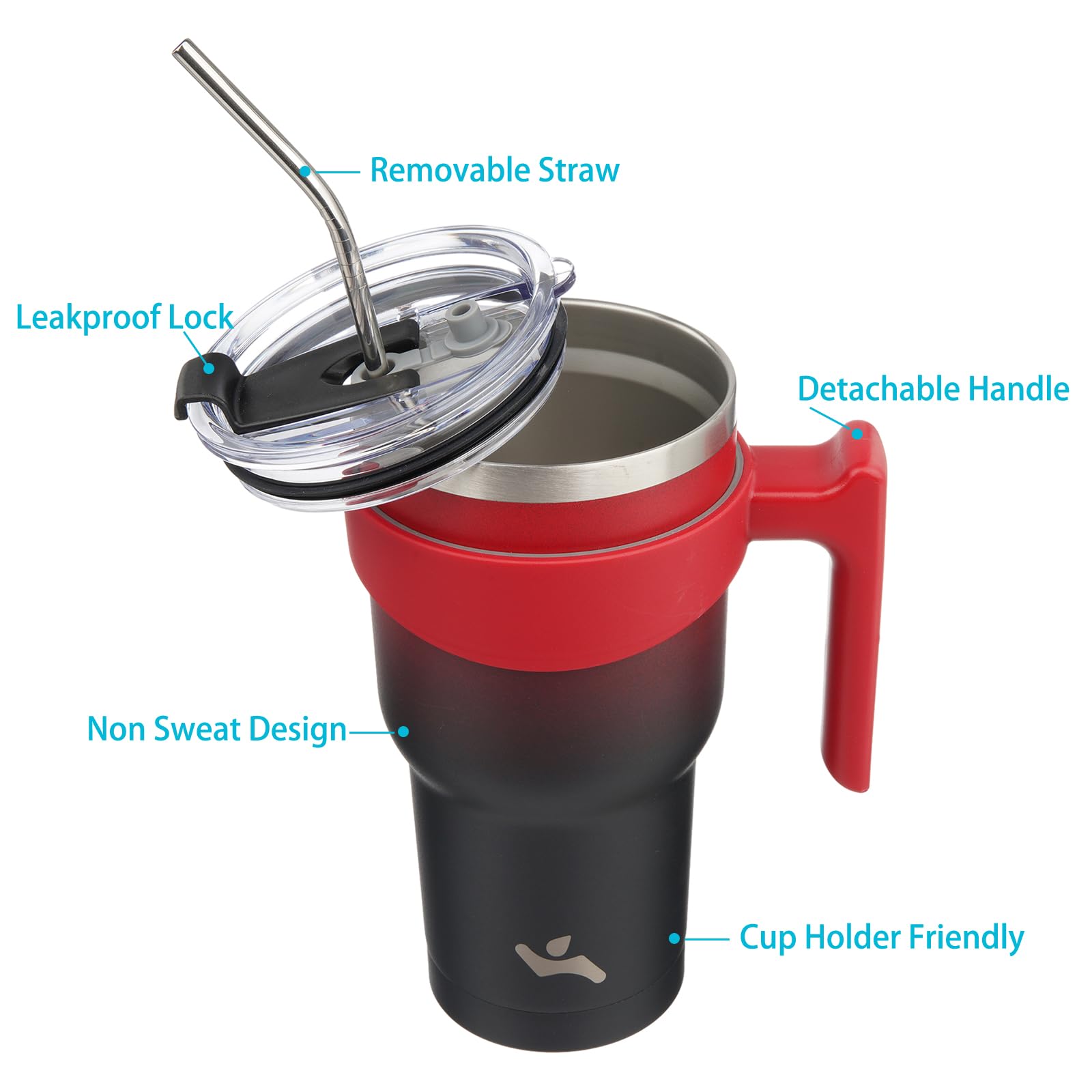 40 oz Insulated Stainless Steel Tumbler with Handle - Vacuum Sealed Travel Mug with 2 Lids & 2 Straws, Reusable Water Bottle for Hot & Cold Drinks - Perfect for Office, Gym, Hiking & Outdoor Activities - Mystic Moon Design