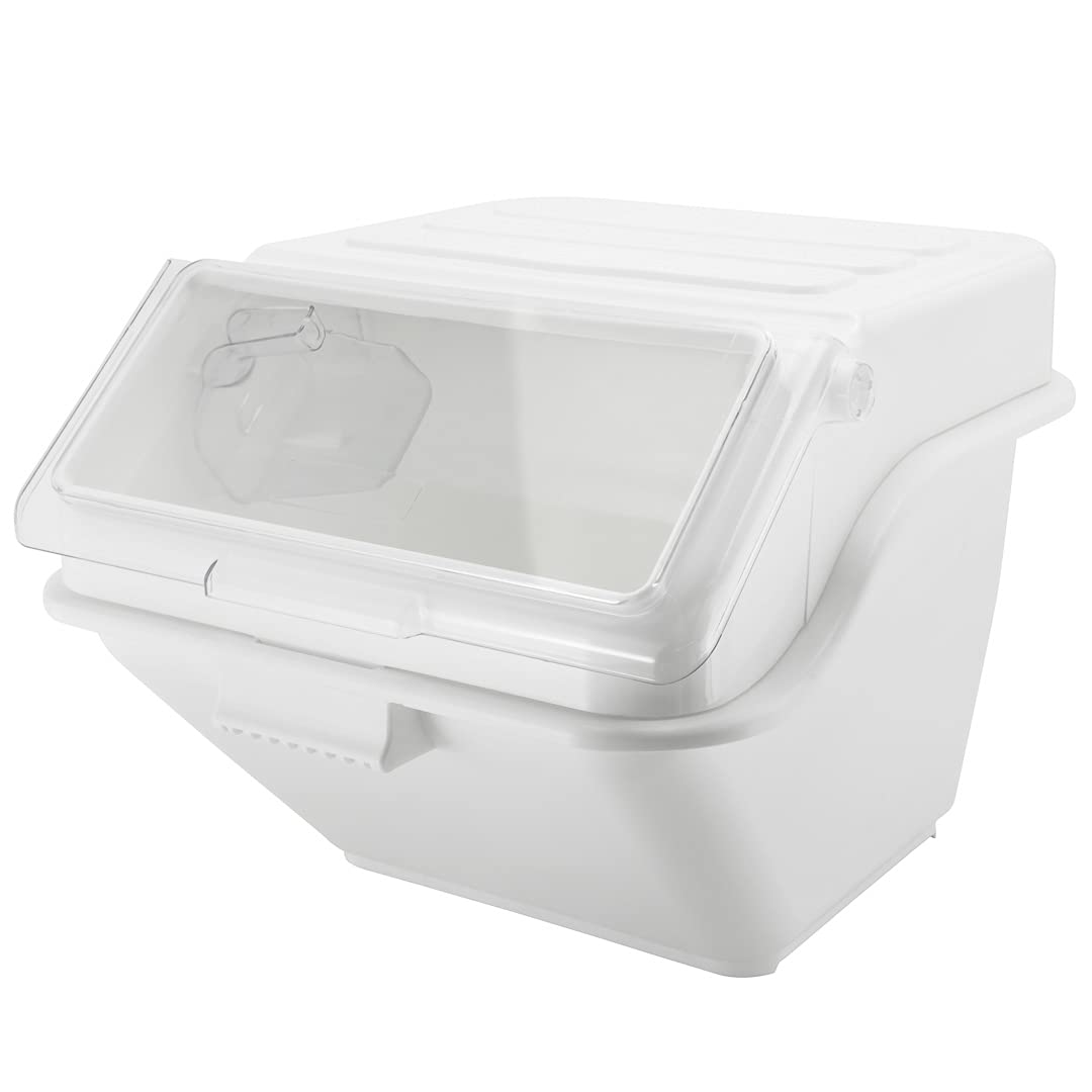 Restaurantware Met Lux 13 Gallon Food Storage Bin with Lid & Measuring Scoop - Stackable White Plastic Ingredient Container for Flour, Sugar & Bulk Foods | Commercial Kitchen & Pantry Organization Solution