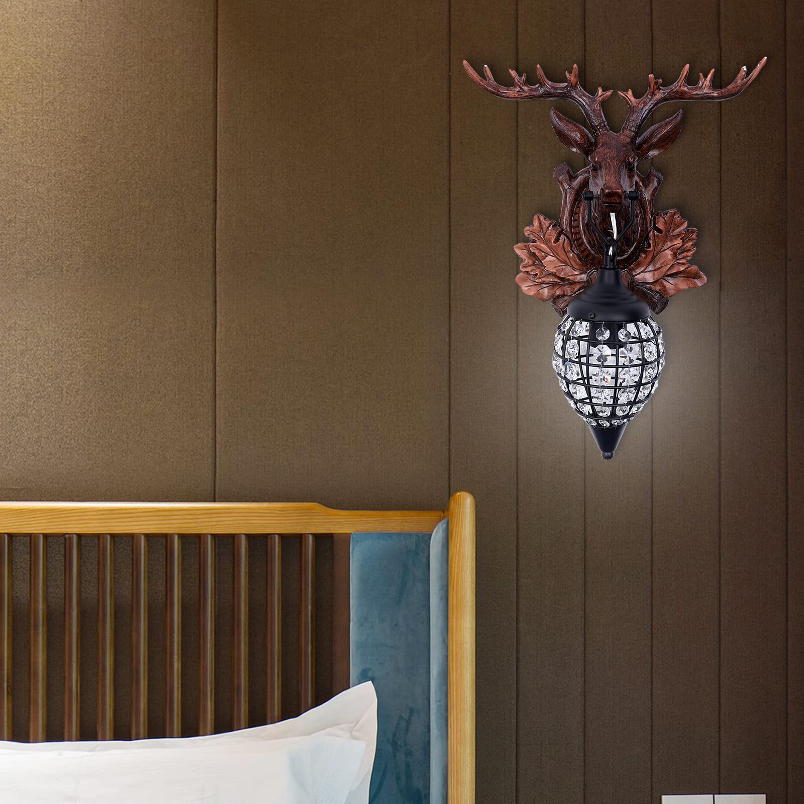 Antler Wall Sconces - Rustic Deer Antler Candle Holders & Wall Lights for Bedroom, Bathroom, Hallway - Crystal Antler Home Decor Lighting Fixtures (Set of 2) | Perfect for Cabin, Lodge, Farmhouse & Western Style Interior Decorating