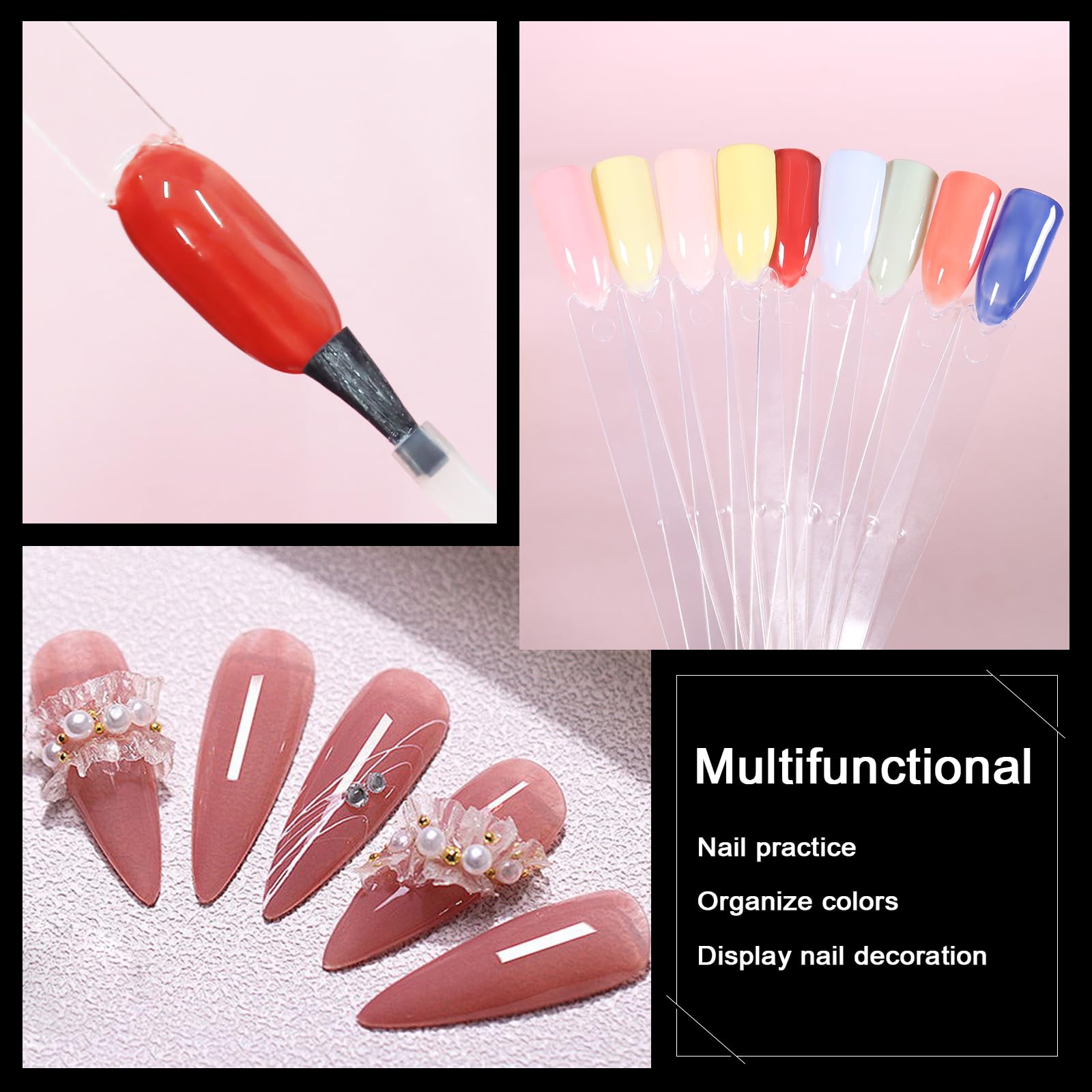 Allstarry 200 Pcs Natural Nail Swatch Sticks with Ring - Numbered Pointed False Nail Tips for Manicure Practice, Nail Art Display & Polish Samples | Perfect for Salon Professionals, DIY Nail Artists & Beauty Training