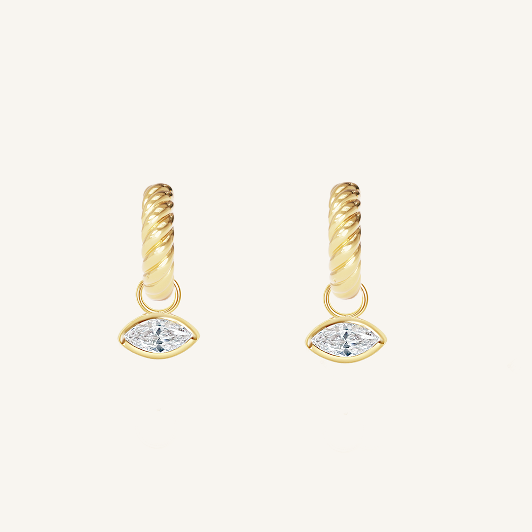 Louvre Marquise Charm Hoops - Elegant Gold Hoop Earrings for Women, Trendy Dainty Jewelry Gift for Her - Perfect for Parties, Weddings & Everyday Wear