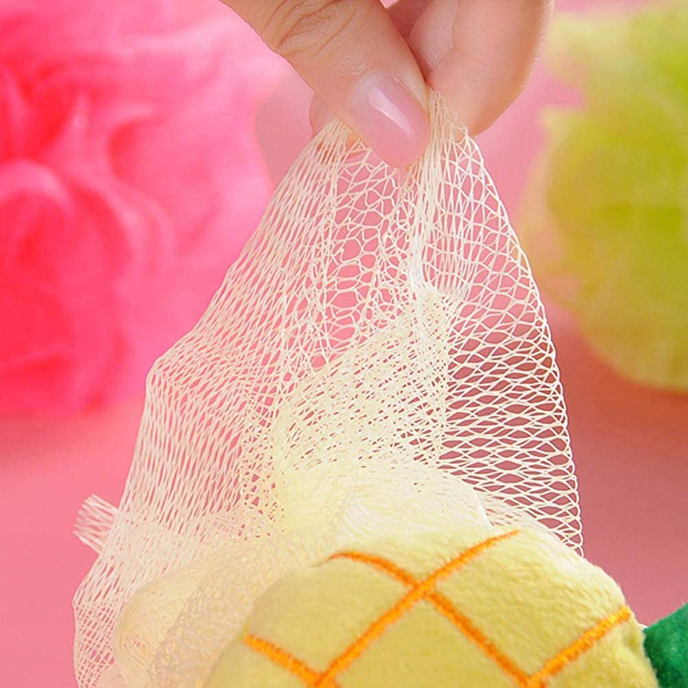 Bluwings 2-Pack Cute Fruit Bath Sponge Loofah Mesh Pouf - Colorful Cartoon Body Scrubber for Kids & Adults - Exfoliating Shower Ball for Gentle Skin Care - Perfect for Daily Bathing and Spa Relaxation