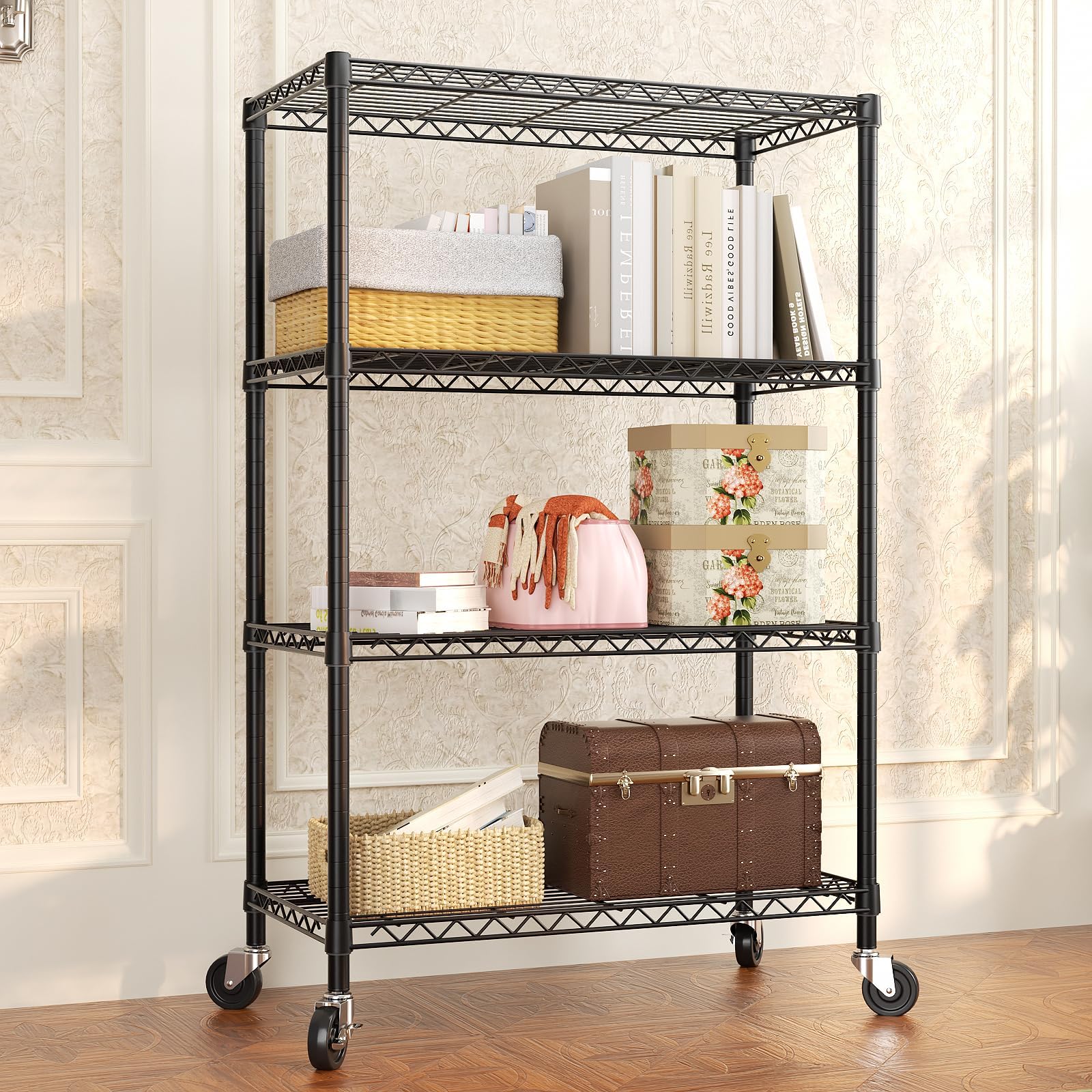 SINGAYE 4-Tier Adjustable Heavy Duty Storage Shelf with Wheels - 14