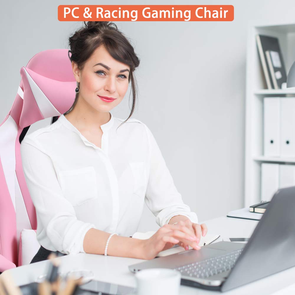 Premium Ergonomic Gaming Chair - Adjustable Racing Office Chair with Lumbar Support & Headrest for Back Pain Relief, Swivel Rolling Computer Desk Chair for Men & Women, Pink - Perfect for Esports, Gaming & Home Office Workspace