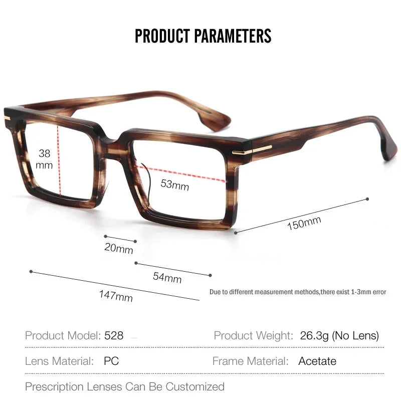 Aror Unisex Full Rim Square Acetate Eyeglasses 49528 - Stylish & Durable Frame for Men & Women - Perfect for Reading, Work & Fashion Accessories