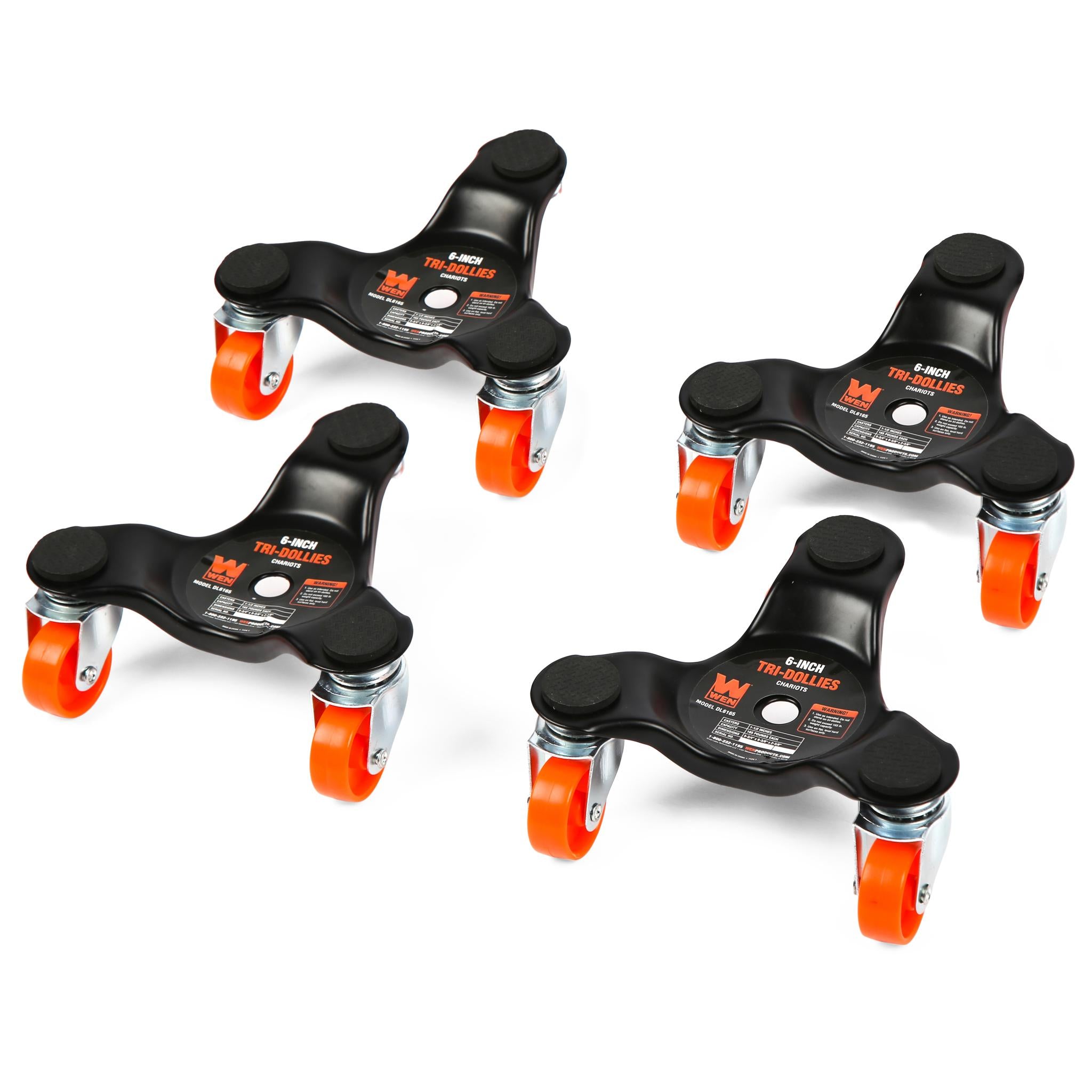 WEN DL6165 6-Inch Heavy Duty Furniture Moving Dolly Set (4-Pack) - 165 lb Capacity per Dolly - Perfect for Moving Couches, Appliances, and Heavy Boxes in Home or Office