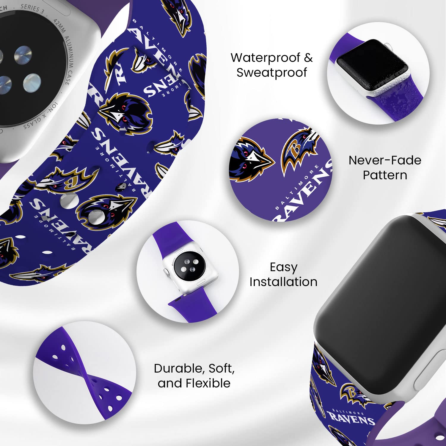Baltimore Ravens HD Game Time Watch Band for Apple Watch - Perfect for NFL Fans & Game Day Outfits