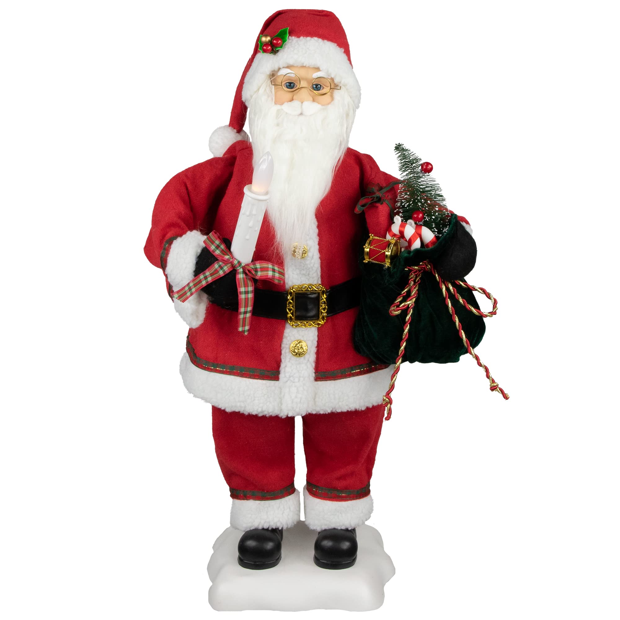 24-Inch Animated Santa Claus with Lighted Candle & Music - Holiday Christmas Decor for Home, Office, and Festive Parties