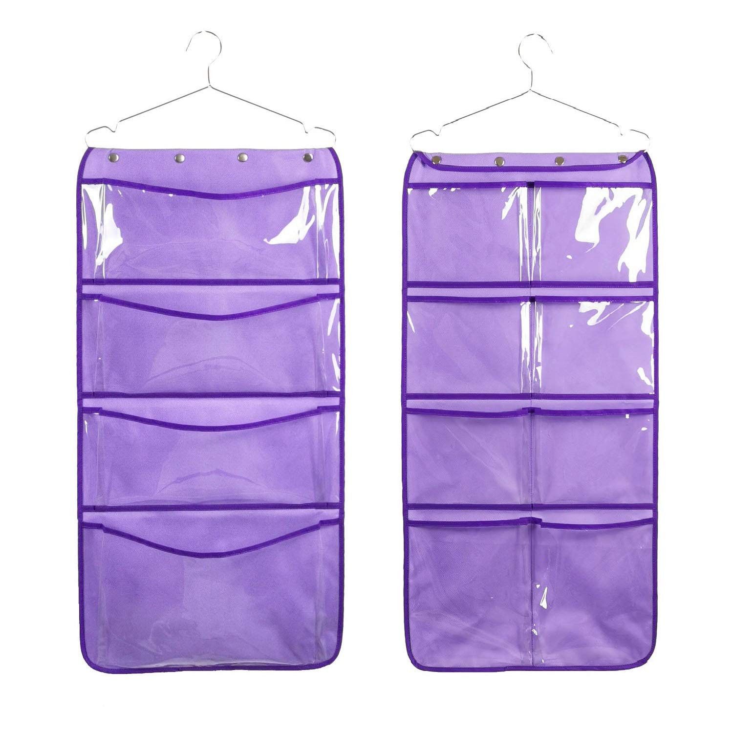 Durable Dual-Sided Hanging Closet Organizer with 12 Large Clear Pockets - Perfect for Underwear, Socks, Bras & Stockings Storage - Space Saving Closet Accessory (Purple) - Ideal for Bedroom, Dorm & Travel Organization