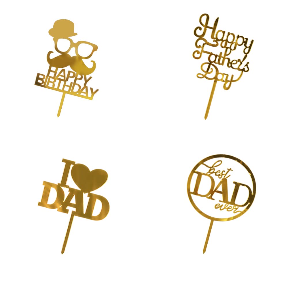4pcs Happy Father's Day Cake Toppers - Best Dad Ever Cake Decorations for Birthday Party Supplies | Perfect for Father's Day Celebrations, Dad's Birthday Cakes & Special Occasions