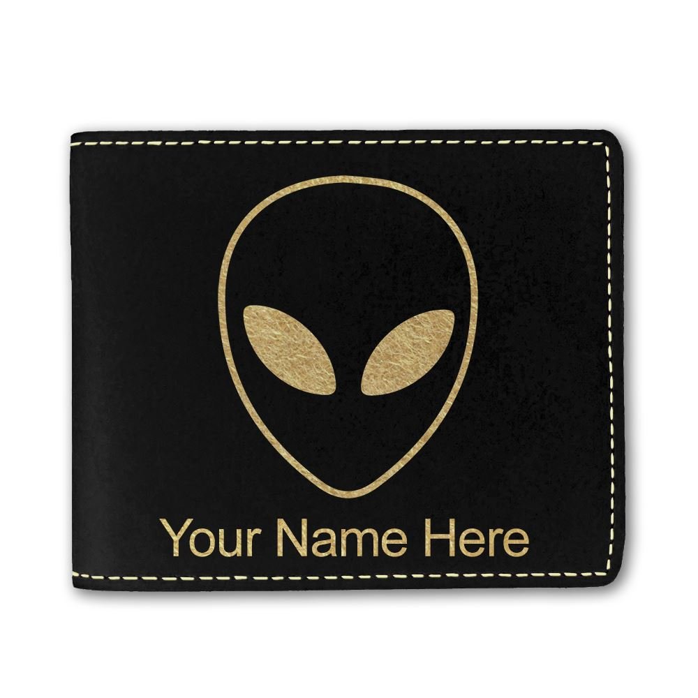 Alien Head Faux Leather Wallet with Personalized Engraving - RFID Blocking Slim Bifold Wallet for Men - Perfect Gift for Father's Day, Birthday & Travel
