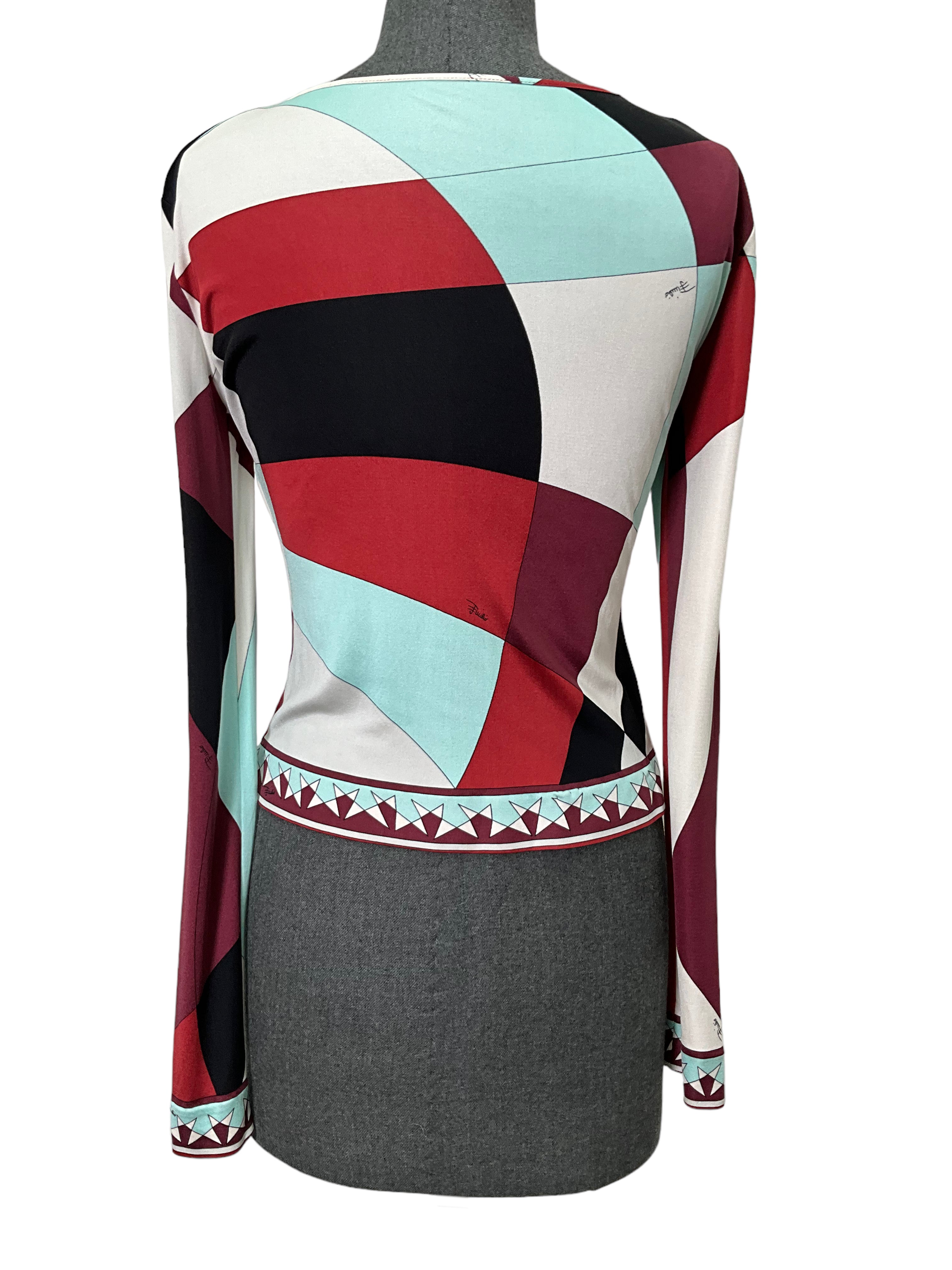 Emilio Pucci Abstract Print Long Sleeve Blouse Women's Size S - Elegant Office Wear & Evening Party Outfit
