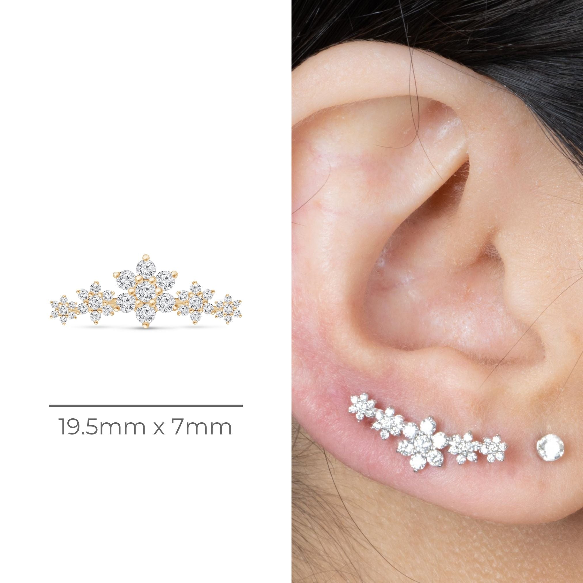 14K Yellow Gold Five Flower Diamond Stud Earrings - Dainty Floral Flat Back Ear Studs for Women, Perfect for Weddings, Parties & Everyday Wear