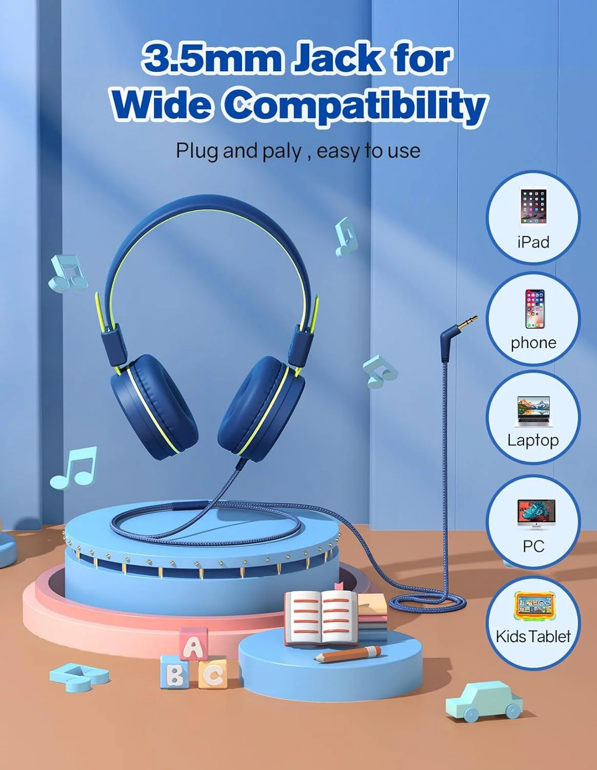 **Mpow Kids Headphones with Microphone (2 Pack) – Stereo Wired Over-Ear Headphones, 91dB Volume Limit, Foldable & Adjustable for School, Tablet, Airplane Travel – Safe & Comfortable for Children**    *(Perfect for Online Classes, Gaming, Long Flights, and Entertainment on the Go!)*