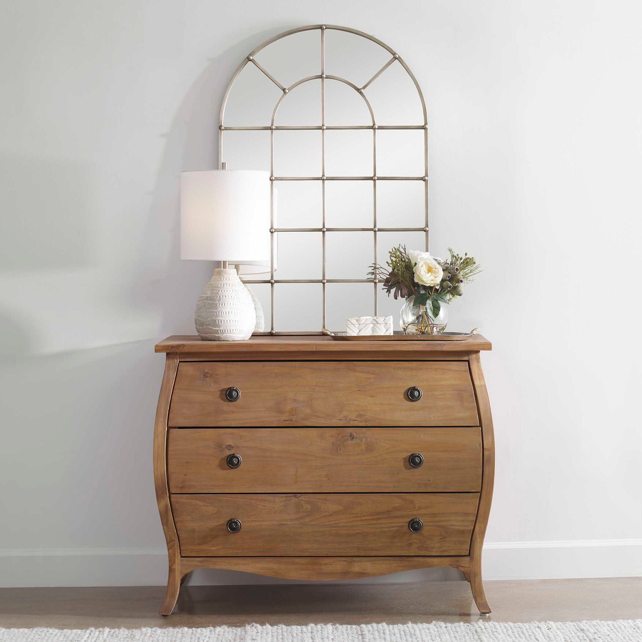 Barwell Arch Window Mirror - Pearl Silver Finish for Elegant Home Decor & Bathroom Vanity