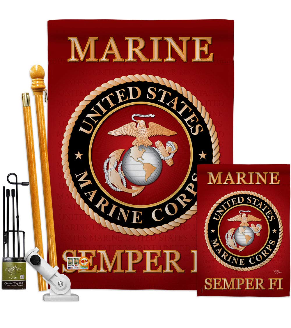 USMC Semper Fi Garden Flag Kit - Double-Sided 28x40 Inch Marine Corps Yard Banner for Veterans & Military Supporters - Patriotic Outdoor Decor Made in USA | Perfect for Memorial Day, Veterans Day & Front Yard Displays