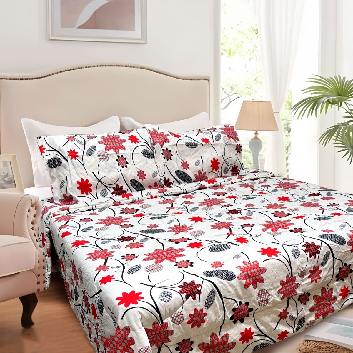 Lightweight 3-Piece Comforter Set Queen/King - Hotel Luxury Bedding with Floral Circles Design for Cozy Home & Guest Room Decor