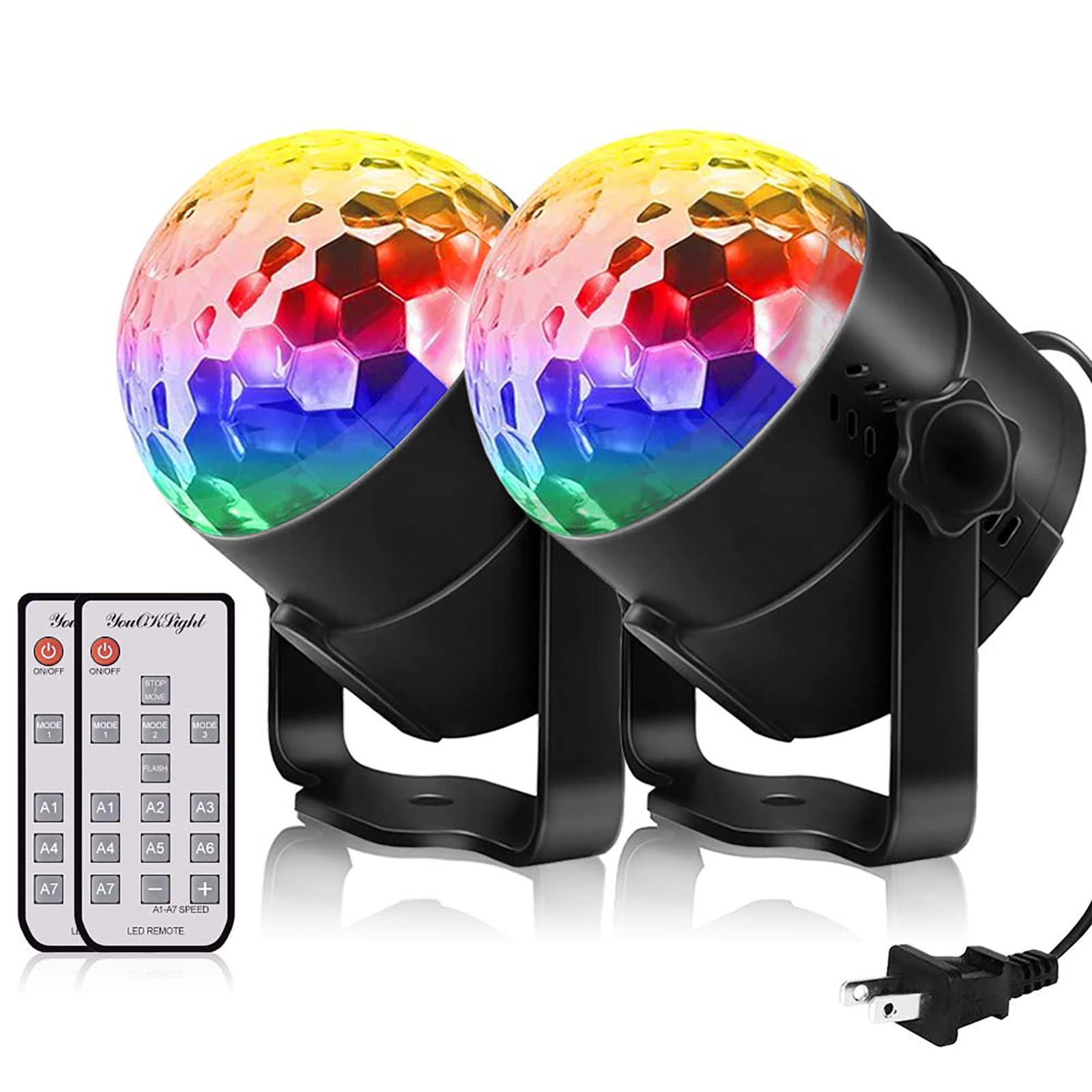 YouOKLight Sound Activated Disco Party Lights - 6 Color Strobe Stage Lighting with Remote Control for DJ, Home Dance, Bar & Karaoke | Perfect for Halloween, Christmas & Birthday Celebrations (Pack of 2)