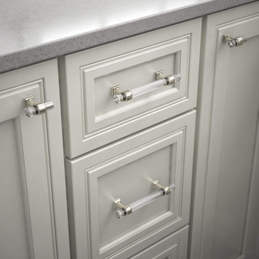 Liberty 1-9/16 in. (40mm) Polished Nickel Cabinet Knob with Clear Acrylic - Modern Drawer Pulls for Kitchen Cabinets, Bathroom Vanity, and Furniture Hardware