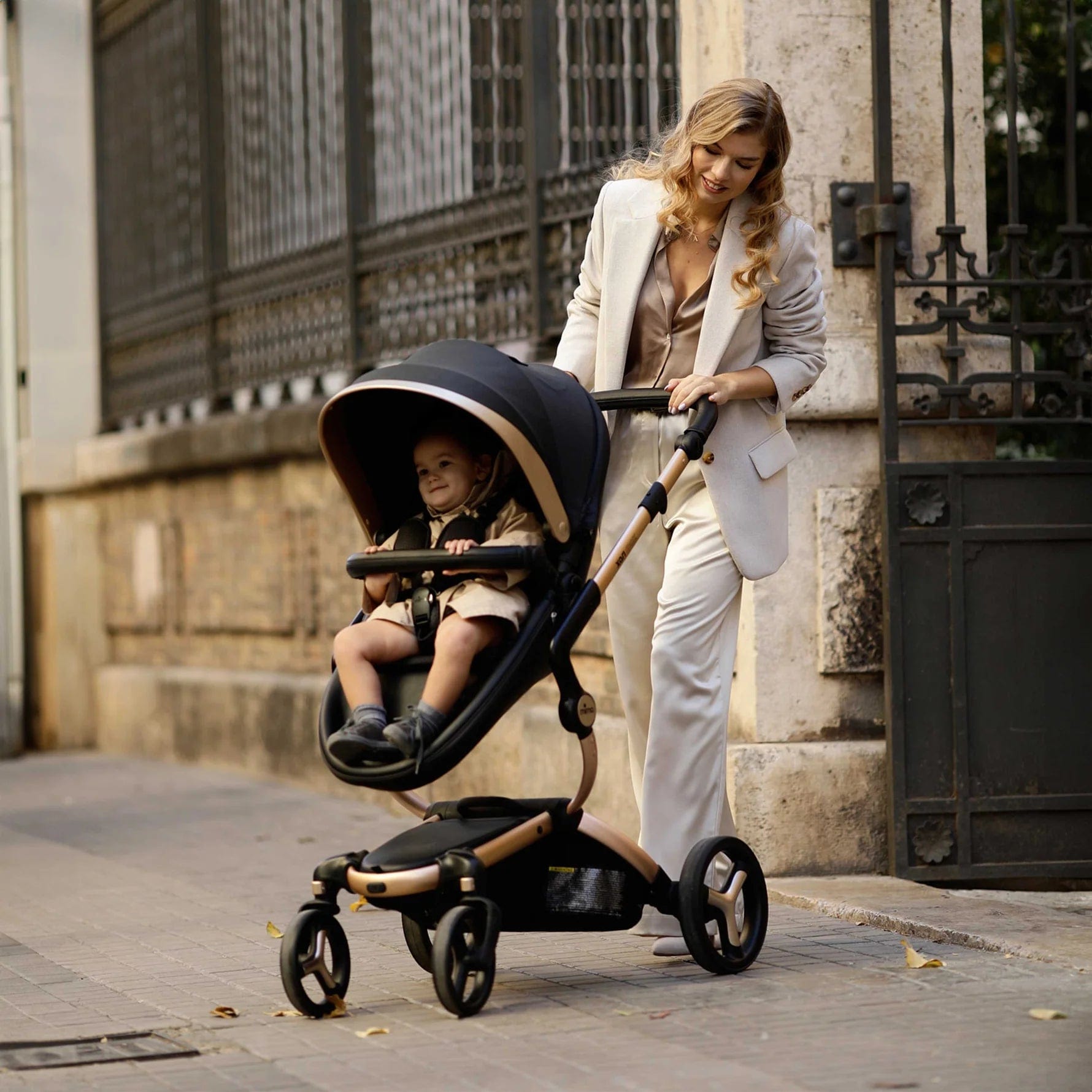 Mima Xari Black & Gold Luxury Stroller - Special Edition for Newborns & Toddlers | Perfect for Urban Travel, Shopping & Family Outings