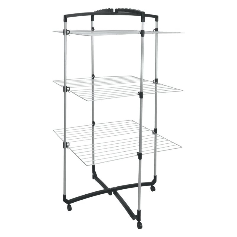 3-Tier Silver Metal Laundry Drying Rack - Space Saving Clothes Airer for Apartments, Dorms & Small Spaces - Foldable Garment Organizer for Indoor/Outdoor Use