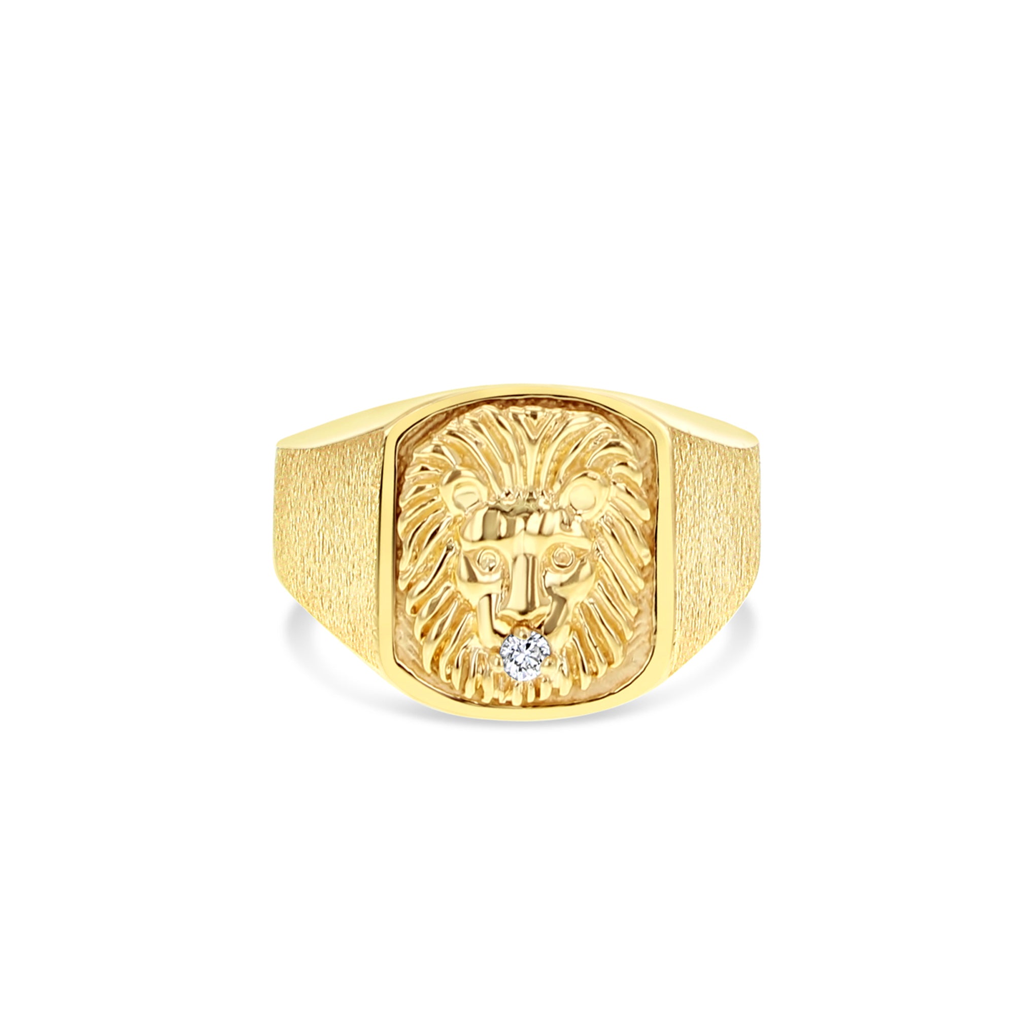 Lions Head Diamond Ring for Women - 14K Gold Plated, Brushed Satin Finish - Elegant Jewelry Gift for Anniversary, Engagement, or Special Occasions