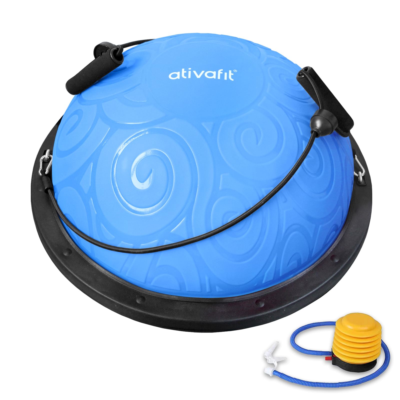 ATIVAFIT Half Exercise Ball - Inflatable Balance Trainer for Core Strength, Yoga & Home Gym Workouts with Resistance Bands, Pump - Supports Up to 660 lbs - Perfect for Stability Training, Pilates & Physical Therapy