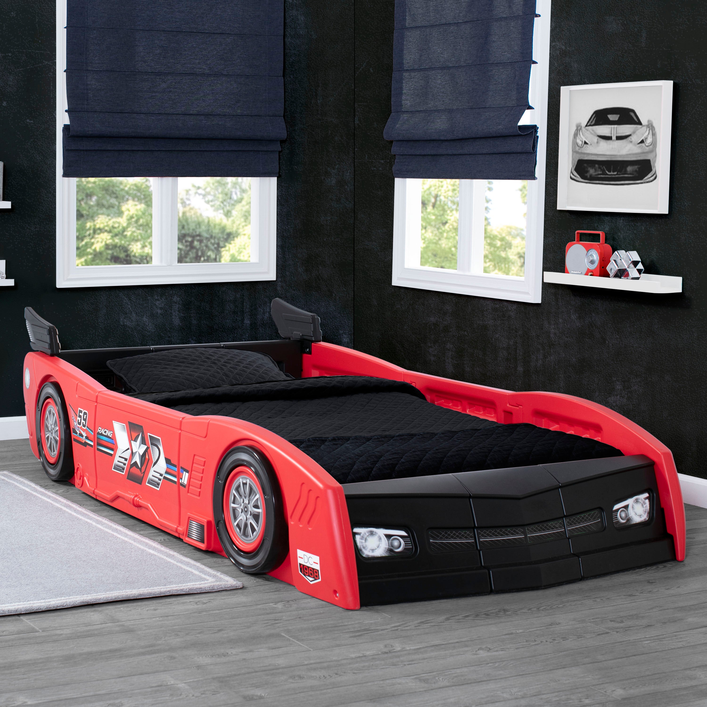 Grand Prix Race Car Toddler to Twin Bed - Convertible Kids Bed for Boys & Girls - Perfect for Nursery, Bedroom, and Playroom Decor