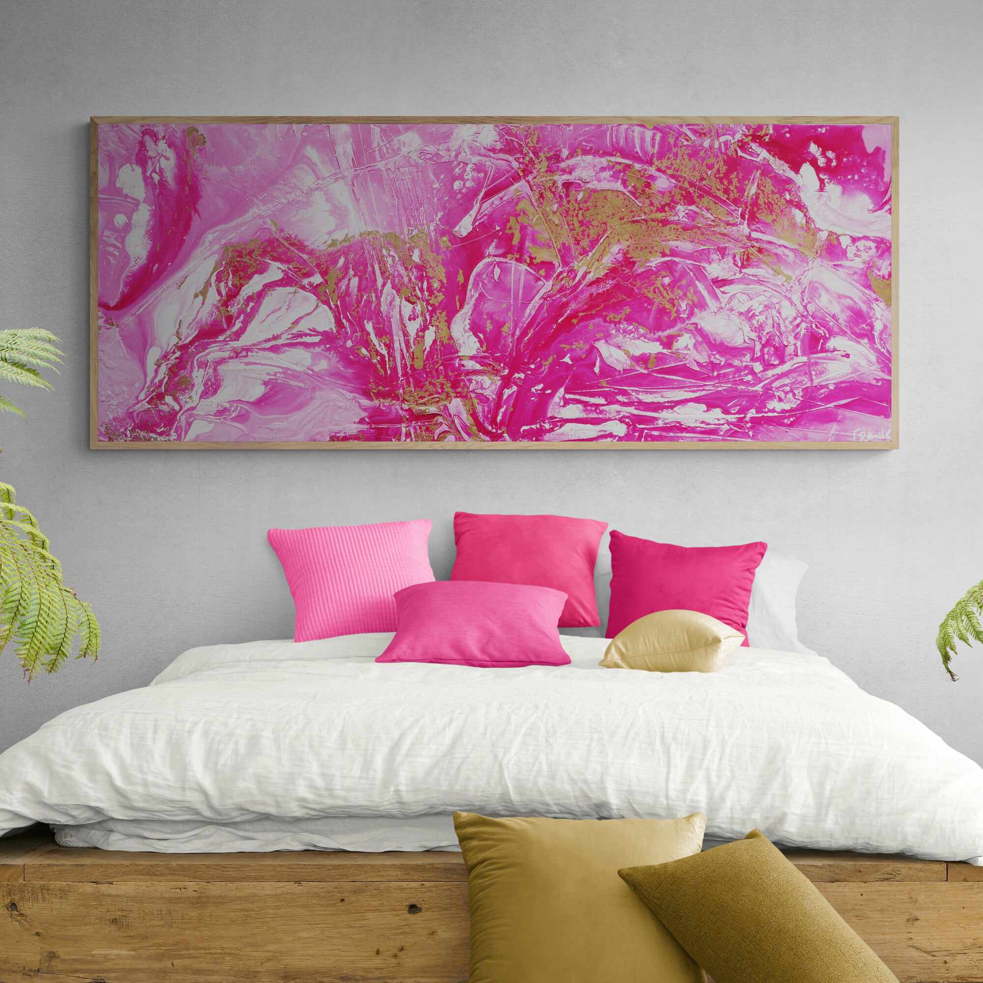 Pink Wild Thing 200cm x 80cm Pink Gold Abstract Canvas Art - Modern Wall Decor for Living Room, Bedroom & Office