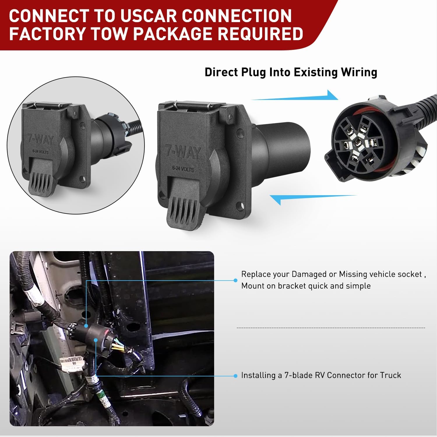 USCAR to 7-Pin Trailer Connector Adapter Plug - Heavy Duty Towing Solution for RV, Boat & Utility Trailers - Perfect for Safe Towing on Highways & Camping Trips