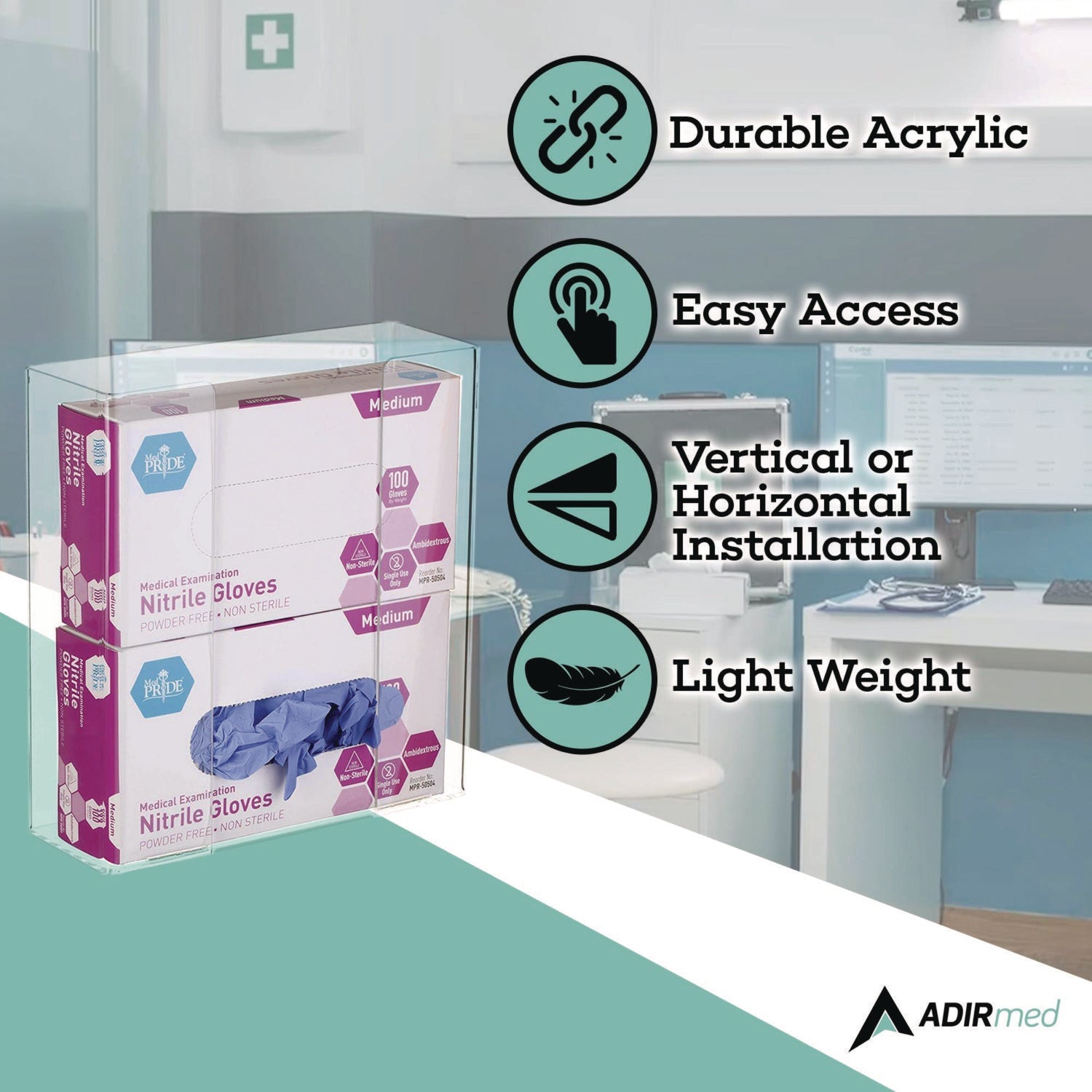 AdirMed Clear Acrylic Glove Dispenser - Double Box Capacity (10.2