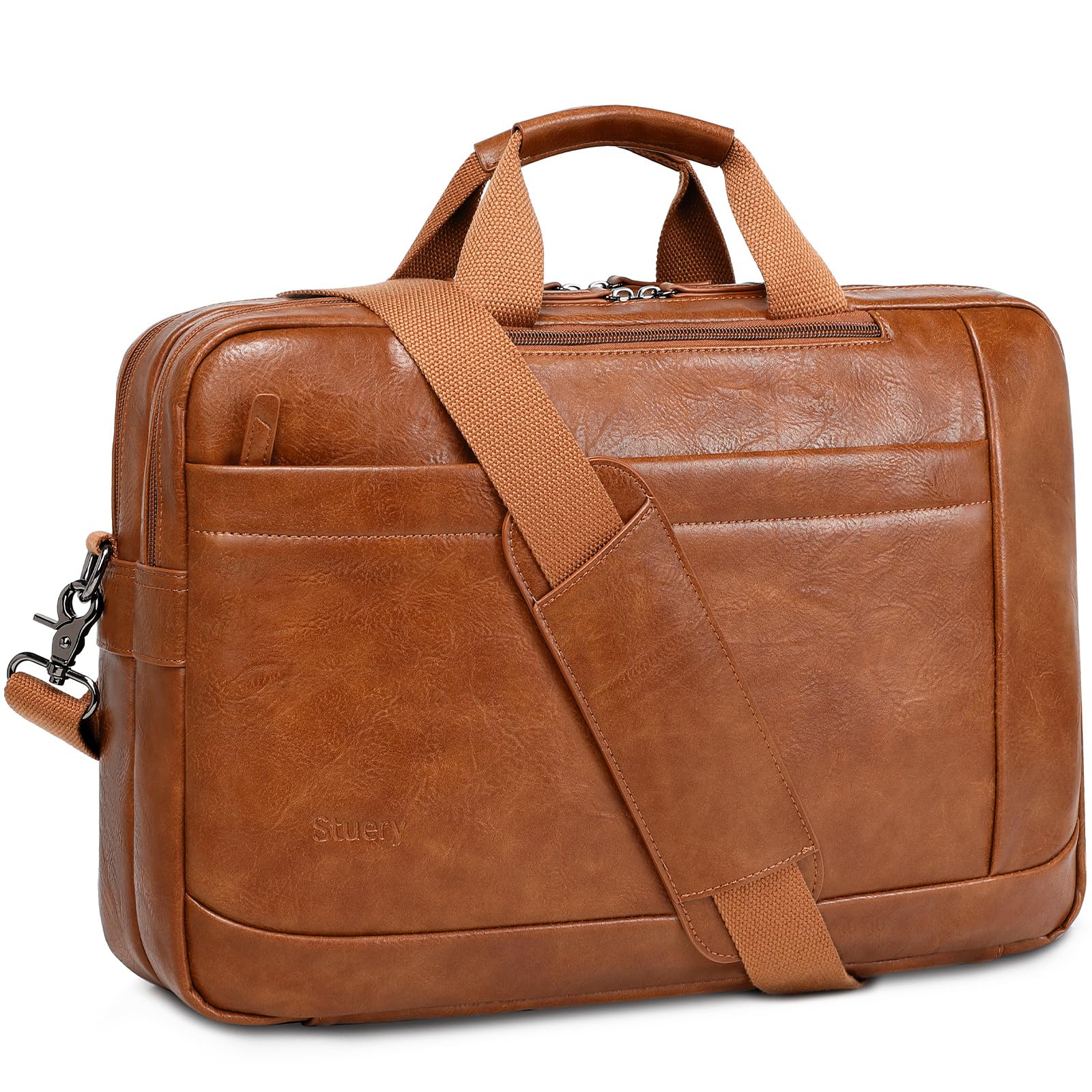 Genuine Faux Leather Messenger Bag for Men - 17 Inch Vintage Brown Laptop Briefcase Convertible to Backpack & Shoulder Bag | 3-in-1 Work Bag for Office, Business & Travel | Durable Computer Bag for Professionals & Students
