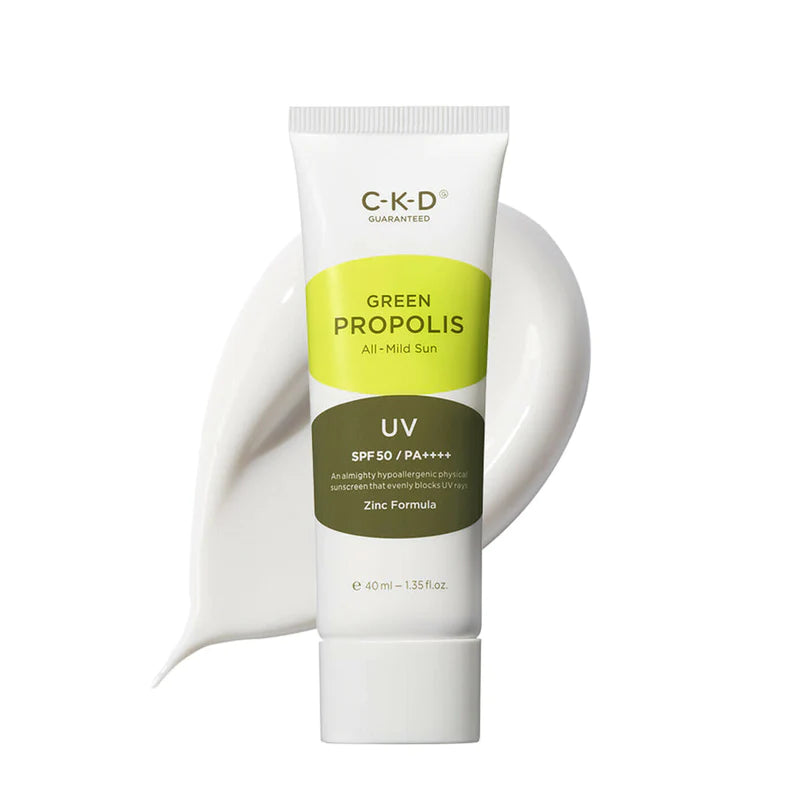 CKD Green Propolis All Mild Sun SPF 50+ PA++++ Sunscreen 40ml - Lightweight Daily Face Sun Protection for Sensitive Skin, Perfect for Outdoor Activities & Travel